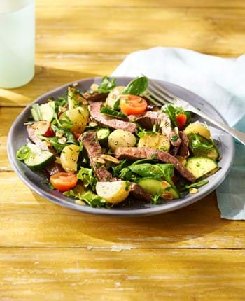 Hot Seared Beef Thin Cut Salad with Honey Dressing